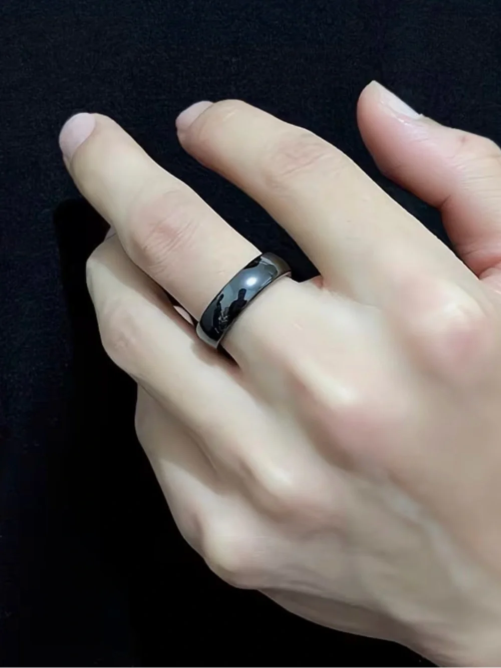 Polished Black Titanium Wedding Band Ring - Bold High Shine Unisex 6mm